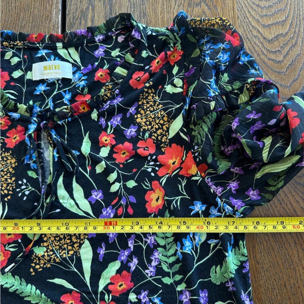 Maeve by Anthropologie Jacquin Peasant Blouse Black Floral Long Sleeve Women’s - Picture 15 of 16